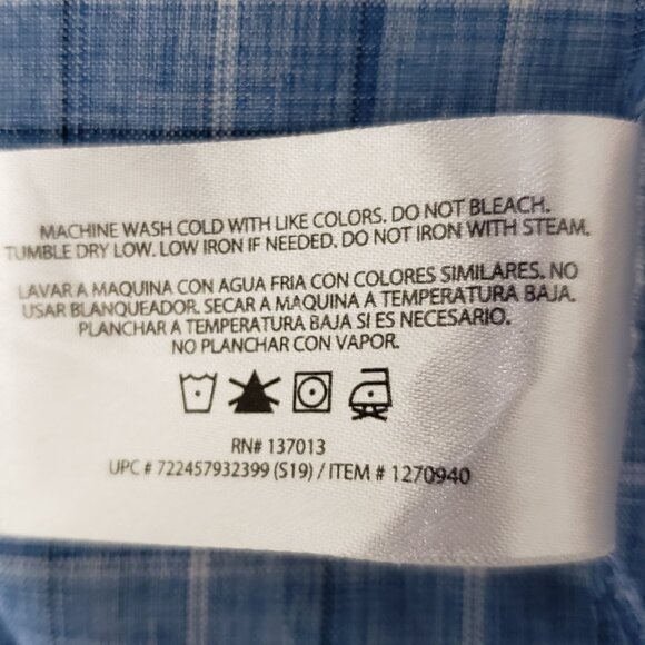 Orvis Button-Front Short Sleeve Woven Tech Shirt MEDIUM Blue Check Polyester - Picture 6 of 6